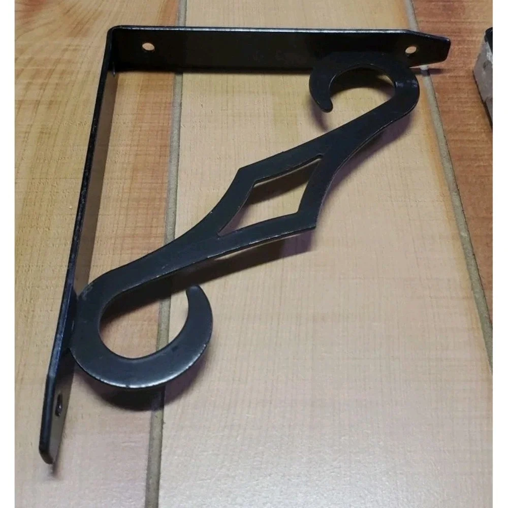 Vintage Black Metal Shelf Brackets Set of 4 Diamond Scroll Wall Shelf Supports